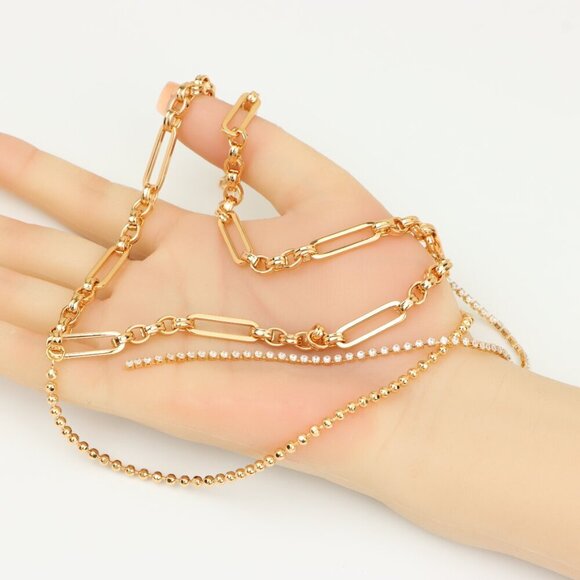 Chunky Link Rose Gold Necklace with Triple Layered Modern Design, XPNL0262 - Picture 3 of 12